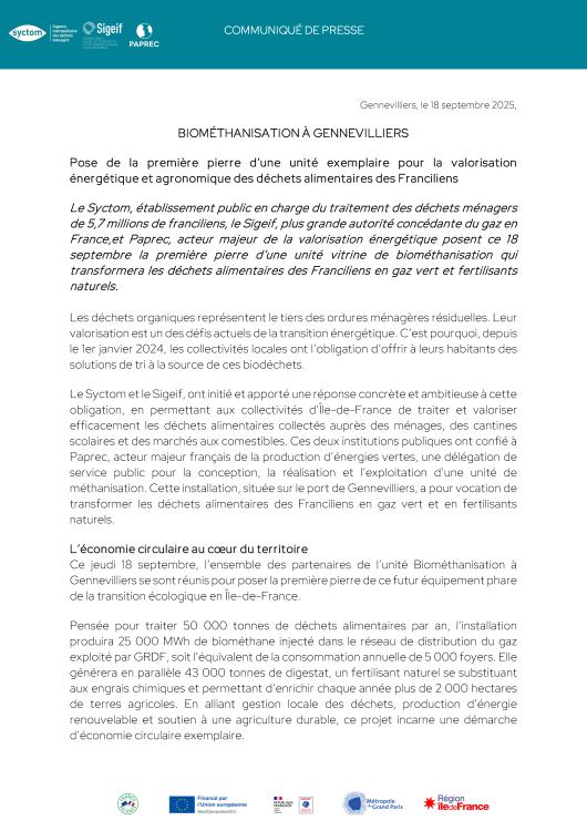 CP Pose première pierre unité biométhanisation Gennevilliers